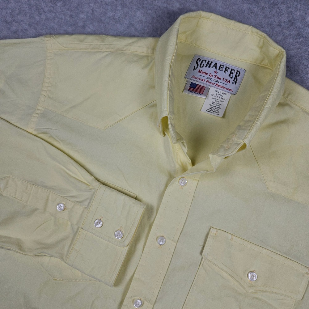 Schaefer Men's Large Tall LT Yellow Button Up Western Shirt Ranchwear Cowboy USA